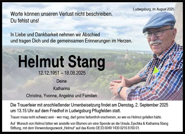 Traueranzeige Helmut Stang